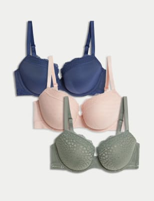 

Womens M&S Collection 3pk Lace & Mesh Wired Balcony Bras A-E - Dusty Green, Dusty Green