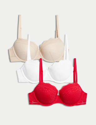 

Womens M&S Collection 3er-Pack Balconette-Bügel-BHs mit Spitze & Mesh (A-E) - Geranium, Geranium