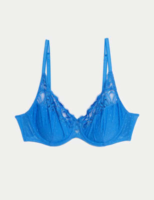 

Womens M&S Collection Amelia Lace Wired Full Cup Bra (A-E) - Blue, Blue