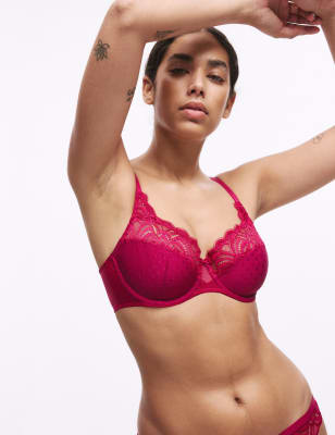 

Womens M&S Collection Amelia Lace Wired Full Cup Bra (A-E) - Dark Raspberry, Dark Raspberry