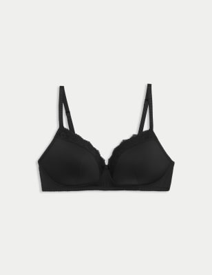 

Womens M&S Collection Lace Trim Non-Wired T-Shirt Bra (A-E) - Black, Black