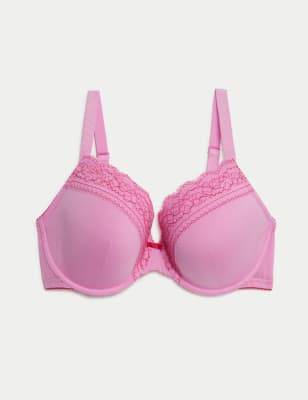 

Womens M&S Collection Lace Trim Wired Plunge Bra (F-H) - Pink, Pink