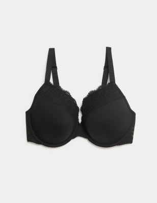 

Womens M&S Collection Lace Trim Wired Plunge Bra (F-H) - Black, Black