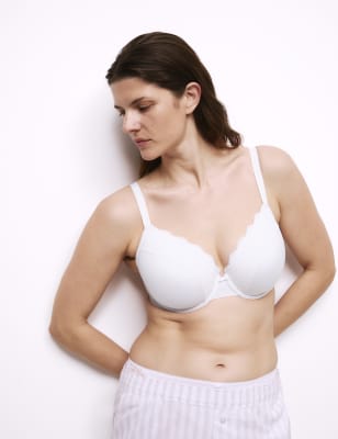 

Womens M&S Collection Lace Trim Wired Plunge Bra (F-H) - White, White