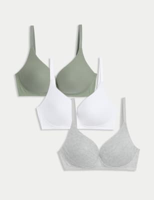 

Womens M&S Collection 3pk Non Wired Plunge T-Shirt Bras A-E - Green Mix, Green Mix