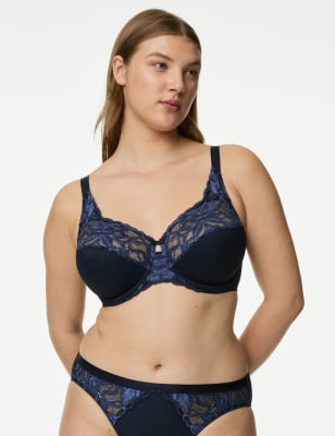 

Womens M&S Collection Wild Blooms Wired Full Cup Bra F-H - Navy, Navy