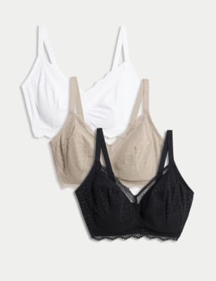 

Womens M&S Collection 3er-Pack leichte BHs ohne Bügel mit Spitzenbesatz (F-H) - Black Mix, Black Mix
