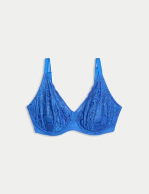 

Womens M&S Collection Amelia Lace Natural Lift Wired Full Cup Bra (F+) - Blue, Blue