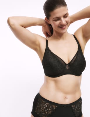 

Womens M&S Collection Amelia Lace Natural Lift Wired Full Cup Bra (F+) - Black, Black