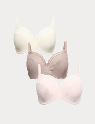 Womens M&S 3pk Wired Full Cup Bras F-H, Pink Mix