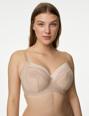 

Womens M&S Collection Printed Mesh Wired Extra Support Bra F-J - Brown, Brown