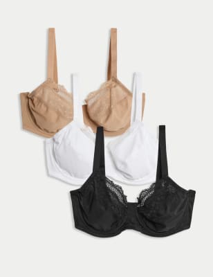 

Womens M&S Collection 3pk Wired Full Cup Minimiser Bras C-H, Black Mix