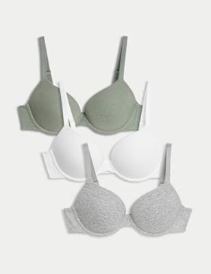 

M&S Collection Pack de 3 sujetadores push up con aros de algodón para copa A-EWomens - Green Mix, Green Mix