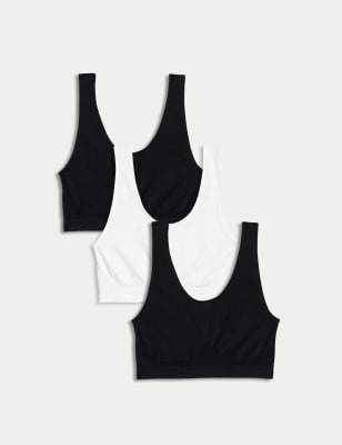 

Womens M&S Collection 3pk Seamless Non Wired Crop Tops - White/Black, White/Black