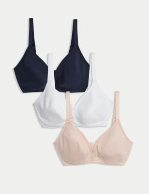 

Womens M&S Collection 3pk Cotton & Lace Non Wired Full Cup Bras A-E - Soft Pink, Soft Pink