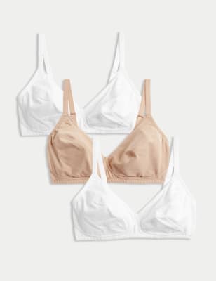 

Womens M&S Collection 3pk Cotton Non Wired Full Cup Bras A-E - White Mix, White Mix