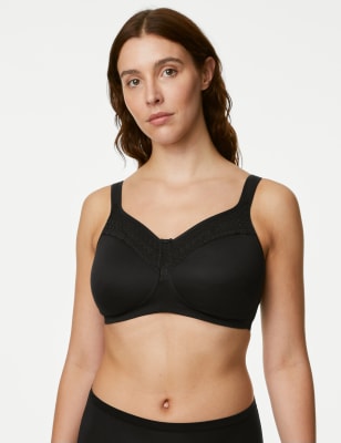 

Womens M&S Collection Cotton Blend & Lace Non Wired Total Support Bra B-H - Black, Black