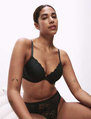 

Womens M&S Collection Lace Padded Plunge Wired Bra A-E - Black, Black