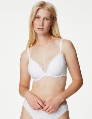 

Womens M&S Collection Lace Padded Plunge Wired Bra A-E - White, White