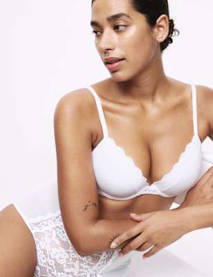 

Womens M&S Collection Lace Padded Plunge Wired Bra A-E - White, White