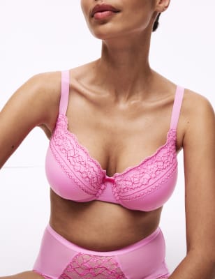 

Womens M&S Collection Lace Trim Padded Full Cup Wired Bra A-E - Pink, Pink