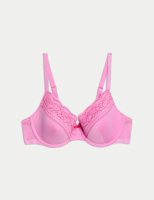 

Womens M&S Collection Lace Trim Padded Full Cup Wired Bra A-E - Pink, Pink