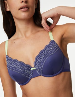 

Womens M&S Collection Lace Trim Padded Full Cup Wired Bra A-E - French Navy, French Navy