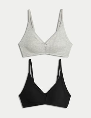 

Womens M&S Collection 2pk Non-Wired Bralette First Bra AA-D - Black/Grey, Black/Grey