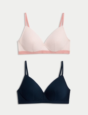 

Womens M&S Collection 2pk Non Wired Cotton Rich Ribbed First Bras AA-D - Pink Mix, Pink Mix