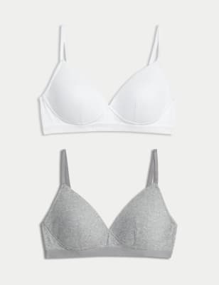 

Womens M&S Collection 2pk Non Wired Cotton Rich Ribbed First Bras AA-D - White Mix, White Mix