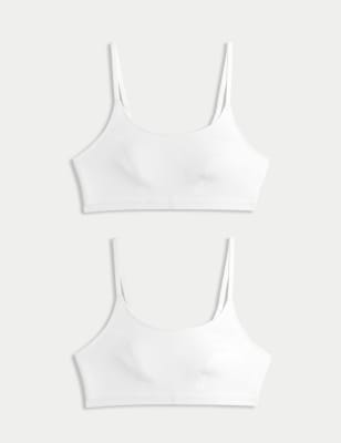 

Womens M&S Collection 2pk Cotton First Bra Crop Tops, White