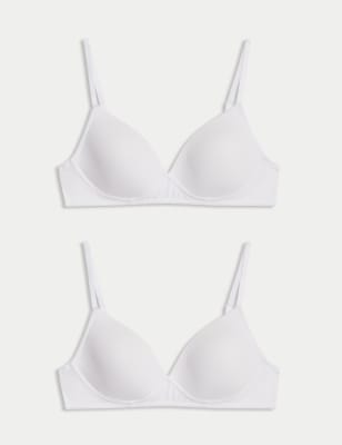 

Womens M&S Collection 2er-Pack bügellose Erst-BHs mit hohem Baumwollanteil (A-D) - White/White, White/White