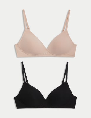

Womens M&S Collection 2er-Pack bügellose Erst-BHs mit hohem Baumwollanteil (A-D) - Black Mix, Black Mix