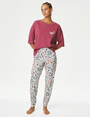 

Womens M&S Collection Cotton Rich Fox Print Cuffed Hem Pyjama Set - Raspberry, Raspberry