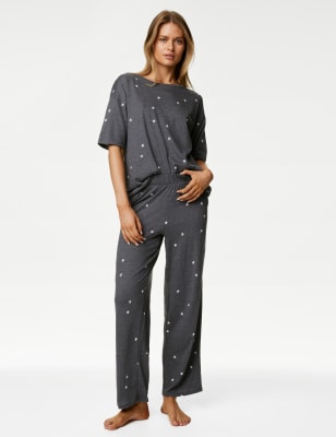 Body By M&S Women's Cotton Modal Printed Pyjama Set - XL - Navy Mix, Navy Mix