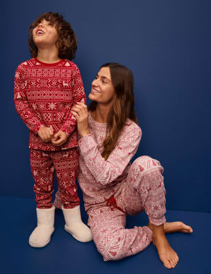 Women s Fairisle Waffle Family Christmas Pyjama Set RED MIX Pyjamas M S CA