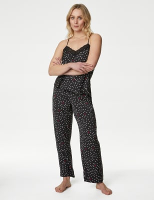 

Womens M&S Collection Dream Satin Polka Dot Pyjama Set - Black Mix, Black Mix