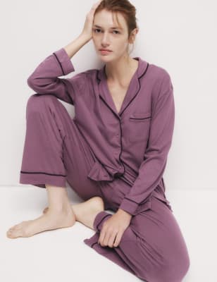 

Womens M&S Collection Cotton Modal Piping Pyjama Set - Damask, Damask