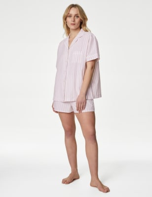 

Womens Body by M&S Cool Comfort™ Pure Cotton Striped Shortie Set - Soft Pink, Soft Pink