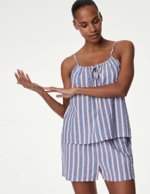 

Womens M&S Collection Pure Cotton Striped Shortie Set - Bright Blue, Bright Blue