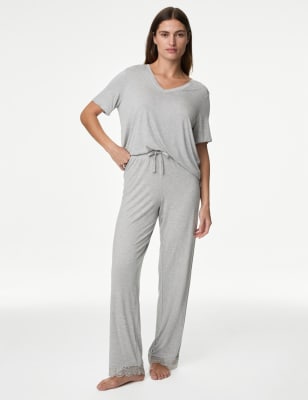 

Womens Body by M&S Body Soft™ Lace Trim Pyjama Bottoms - Grey, Grey