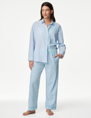 

Womens M&S Collection Cool Comfort™ Pure Cotton Striped Pyjama Bottoms - Blue Mix, Blue Mix