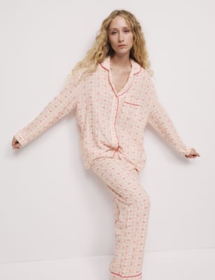 

Womens M&S Collection Cotton Rich Checked Heart Pyjama Bottoms - Peach, Peach