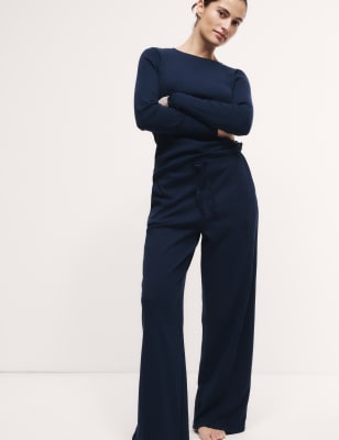 

Womens M&S Collection Cotton Rich Ribbed Lounge Pants - Navy, Navy