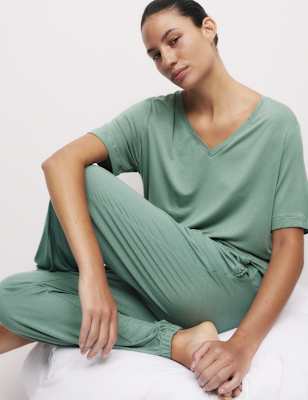 

Womens Body by M&S Lace Detail Cuffed Hem Pyjama Bottoms, Smokey Green