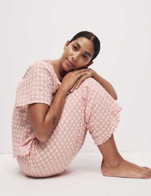 

Womens M&S Collection Pure Cotton Gingham Cropped Pyjama Bottoms, Pink Mix