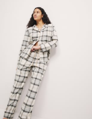 

Womens M&S Collection Cotton Rich Checked Pyjama Set - Neutral, Neutral