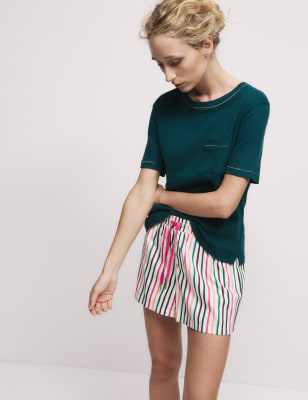

M&S Collection Conjunto corto a rayas de algodón con antifazWomens - Dark Green Mix, Dark Green Mix
