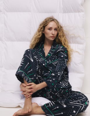 

Womens M&S Collection Dream Satin Printed Revere Pyjama Set - Navy Mix, Navy Mix