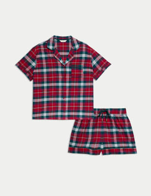 

Womens M&S Collection Pure Cotton Checked Shortie Set - Red Mix, Red Mix